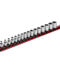 Three Piece Black Magnetic Socket Organizer Set With Aluminum Rails Holds Up To 12 Sockets Per Rail with 1/4 inch drive clips