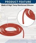Silicone Vacuum Tubing Hose For Automotive Use High Temp Reinforced 10 Ft Long One Sixteenth Inch Inner Diameter And Two Millimeter Wall Red One Piece Durable Flexible Vacuum Line, coiled view.