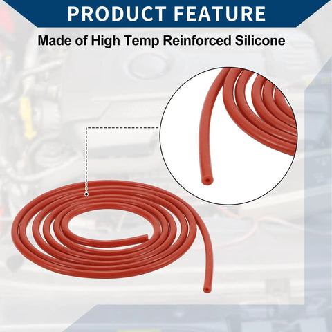 Silicone Vacuum Tubing Hose For Automotive Use High Temp Reinforced 10 Ft Long One Sixteenth Inch Inner Diameter And Two Millimeter Wall Red One Piece Durable Flexible Vacuum Line, coiled view.