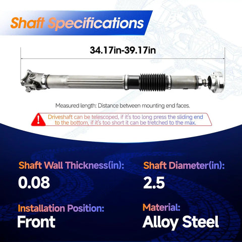 Front Drive Shaft Assembly for Jeep Wrangler JK 2007 Through 2017 3.6L 3.8L Engines Prop Shaft Replacement Fits 52853319AC Durable Heavy Duty Drive Shaft for Off Road Daily Trail Rides, 34.17-39.17 in alloy steel