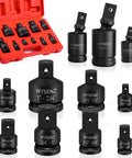 11 Piece Impact Socket Adapter And Reducer Set With Universal Joint Wobble Drive And Storage Case, various sizes shown
