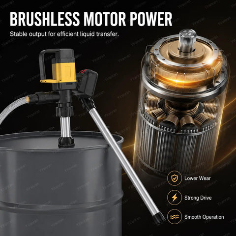 Heavy Duty 1000W Cordless Oil Drum Pump With Hose, Wireless Fuel Transfer System. 92cm Aluminum Tube And 7m Lift Power For Diesel Lube Water Mobile Barrels Efficient On Site Work. No Cords Needed