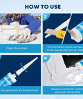 Step-by-step guide showing the application of RV Roof Sealant Kit 4 Pack Self Leveling Lap Sealant In White for roof maintenance.
