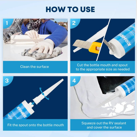 Steps for using RV Roof Sealant Self Leveling White Two Pack Lap Caulk For Roofing, Easy Apply Leakproof Maintenance And Repair