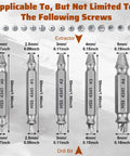 Damaged Screw Extractor Set for Stripped, Rusted, and Broken Screws and Bolts, 6-piece kit showing various extractor sizes.
