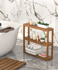 3 Tier Bamboo Wall Mount Shelf Organizer For Bathroom And Kitchen, Adjustable Over Toilet Storage Rack with toiletries