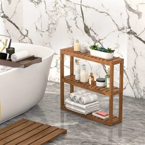 3 Tier Bamboo Wall Mount Shelf Organizer For Bathroom And Kitchen, Adjustable Over Toilet Storage Rack with toiletries