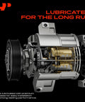 Cross-section view of Air Conditioning Compressor with Clutch for Dodge Ram, Dakota, and Mitsubishi Raider, 6-groove pulley visible