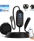 Portable Level 2 Ev Charger With Flexible 16A To 32A Amp Ratings Pushes Out Serious Juice At 7.2Kw showing charger unit and accessories.