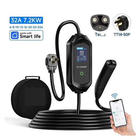 Portable Level 2 Ev Charger With Flexible 16A To 32A Amp Ratings Pushes Out Serious Juice At 7.2Kw showing charger unit and accessories.