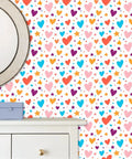 Heart And Star Romance Pattern Peel And Stick Wallpaper Removable Self Adhesive Wall Covering on smooth wall with mirror.