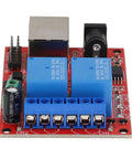 Industrial Ethernet 2 Way Relay Board Delay Switch Controller Module With STC Chip DC 5V To 24V, top view.