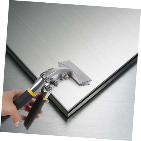 Manual Hand Seamer Tool For Metal Bending And Seaming in use on metal sheet, ergonomic double handle for easy operation