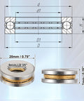 ACROPIX F9-20M thrust ball bearings with washers, gold-tone, 9x20x7 mm, pack of 2, front view