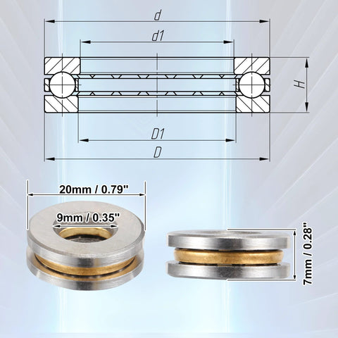 ACROPIX F9-20M thrust ball bearings with washers, gold-tone, 9x20x7 mm, pack of 2, front view
