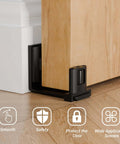 Sliding Barn Door Floor Guide With Adjustable Roller, U-Shape Flexible Flush Design, Wall Mounted Black, Dual-Sided Pulleys