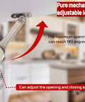 Heavy-duty lid stay hinges installed on cabinet door; silver metal, 180° opening, adjustable load