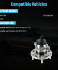 Premium 2 Piece Rear Wheel Hub And Bearing Assembly Bolt On Direct Fit Replacement For Kia Soul And Soul Ev, showing compatibility details.