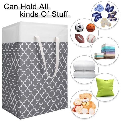 Six Pack 75L Large Collapsible Laundry Baskets With Reinforced Handles, Waterproof Freestanding Hamper for storage of clothes and toys.