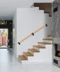 Rock Solid 80 Inch Real Wood Indoor Stairs Handrail Wall Mount Safety Rail with Heavy Duty Metal Brackets on staircase.