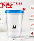 Leakproof 10 Pack 32 Ounce Freezer Storage Containers With Twist Top Lids BPA Free Reusable Food Storage For Meal Prep