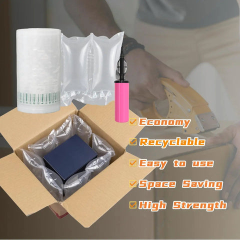 Air Pillows For Shipping With Pump Pack Of 400 Count Inflatable Packing Air Bags Alternative To Packing Peanuts 3.54 By 7.87 Inches No Air Cushion Machine Needed Easy Inflate Keeps Items Protected shown with packaging and pump