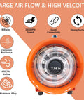 Front view of 8 Inch Portable Axial Exhaust Fan With 900 CFM High Velocity Ventilator and 7.98-inch blade size.