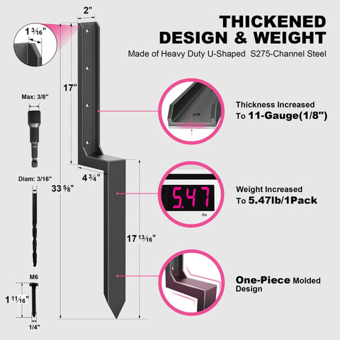 Heavy Duty Fence Post Repair Kit For 4X4 And 6X6 Wood Posts Thick 11 Gauge Steel Anchor Stake Galvanized Durability Diagram