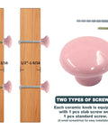 Grab Some Super Chic Pink Ceramic Door Knobs Retro Cabinet Hardware Set With Dresser Pulls Bathroom Vanity Handles No Sweat Install Top Shelf Furniture Makeover Kit 10 Piece Bundle showcasing two types of screws and knob details.