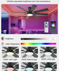 52 Inch Ceiling Fan With Light And Remote Control, 6 Speeds Reversible, RGB Dimmable Light With Three Color Temperature Modes