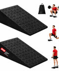 2 Pack Premium Heel Elevated Squat Wedges With Non Slip Grip For Hella Deep Squats Ankle Mobility And Calf Stretching Solid Leg Day Essentials, black rubber, 2-inch and 1-inch heights.