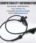 Rear Left Abs Wheel Speed Sensor Direct Replacement For Anti Lock Brake System Oem 3630050U2010 black cable and connector image.