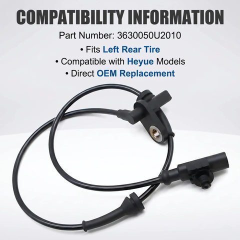 Rear Left Abs Wheel Speed Sensor Direct Replacement For Anti Lock Brake System Oem 3630050U2010 black cable and connector image.