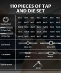 Pro Grade Gear 110 Piece Tap And Die Set For Metric Threading M2 To M18 With Case Includes 70 Taps And 35 Dies Two Tap Wrenches Two Die Wrenches T Handle Tap Wrench Perfect For Internal And External Threading And Rethreading product features chart