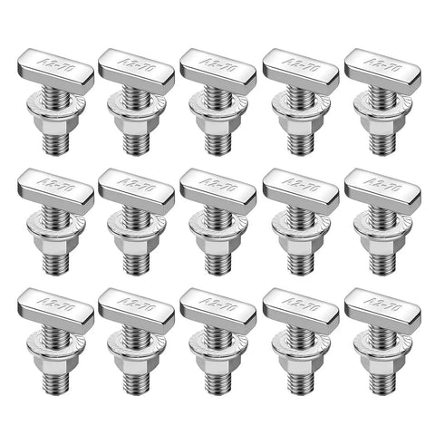 Rock Solid Hammer Head T Bolts For Solar Rail Tracks And Aluminum Profiles With Flange Nuts Rustproof Stainless Steel Fastener Kit For Roofing Projects M8 X 25, set of 15 bolts.