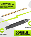 Door Lock Installation Kit For Metal And Wood Doors With Adjustable Guide Template And Bi Metal Hole Saw Set 1 3 8 To 1 3 4 Inches Includes Extra Drill Bit And Screwdriver Bit For Deadbolt And Knob showing drill and screwdriver bits.