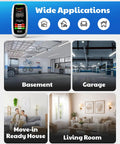 No Sweat Portable Radon Detector For House And Basement Air Testing Rechargeable 3 In 1 Meter displayed in basement, garage, living room settings.