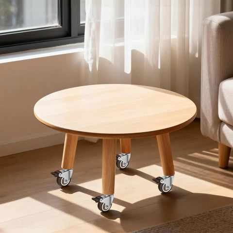 Round table with 2 Inch Swivel Caster Wheels For Furniture Set Of 4, Heavy Duty Rubber Casters With Locking Plate, installed on legs.