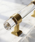 10 Pack Clear Acrylic Cabinet Pulls With Antique Brass Hardware 5 Inch Round Tube Drawer Handles close-up
