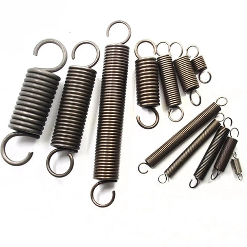 Heavy Duty 2pcs Steel Tension Springs With 3mm Wire For Tough DIY Projects displayed in various lengths and sizes.