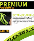 Pressure Washer Hose With M22 Fittings 1/4 In By 50 Ft Flexible Hybrid Polymer For Subzero Cold To 140 Degree F Heat ZillaGreen With Tough Fittings Up To 4,000 PSI, flexible and tangle-free, 3100 PSI