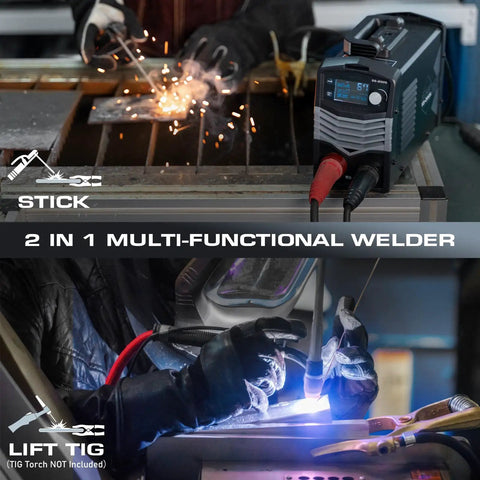 2 In 1 Stick And Lift TIG Welder 200A 110 And 220V MMA Welder for home repairs in use with digital display
