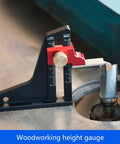 Height Gauge For Woodworking With Aluminum Alloy Body Lockable Digital Height Measuring Tool next to a router bit