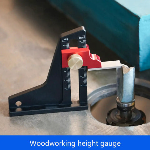 Height Gauge For Woodworking With Aluminum Alloy Body Lockable Digital Height Measuring Tool next to a router bit