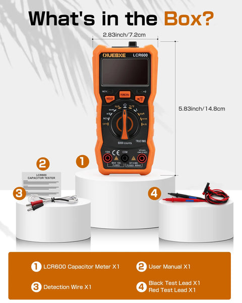 6000-Count Auto-Ranging LCR Meter Multimeter With Inductance Capacitance And Resistance Testing, orange, with accessories