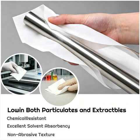 Heavy Hitter 100 Pack Cleanroom Cloth Wipes 9x9 Inch Microfiber Lint Free Disposable Laser Sealed Edge For Lab Semiconductor Prep And Precision Cleanup Rock Solid Grip shown in use cleaning a metal rod.