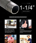 Heavy Duty One And One Quarter Inch Schedule 40 Galvanized Steel Pipe 24 Inch Pre Cut Tubing With Threaded Fittings