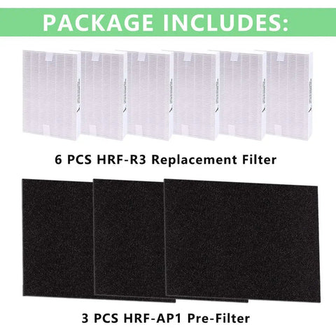 9 Pack Replacement HEPA Filters For HPA Series Air Purifiers Including HPA300 HPA304 HPA8350 HPA5300 With HRFR3 And AP1