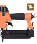 Orange Lightweight 18 Gauge Pneumatic Brad Nailer For Cabinetry And Finish Work, aluminum body, side view