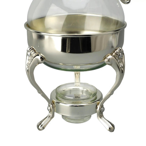 Glass Teapot With Warmer 50 Oz Vintage Espresso Kettle Heats Up Coffee Pot With Handle Heat Resistant Turkish Coffee Pitcher Teapot For Your Home Office Cafe Vibe Silver featuring a silver base and glass cup.